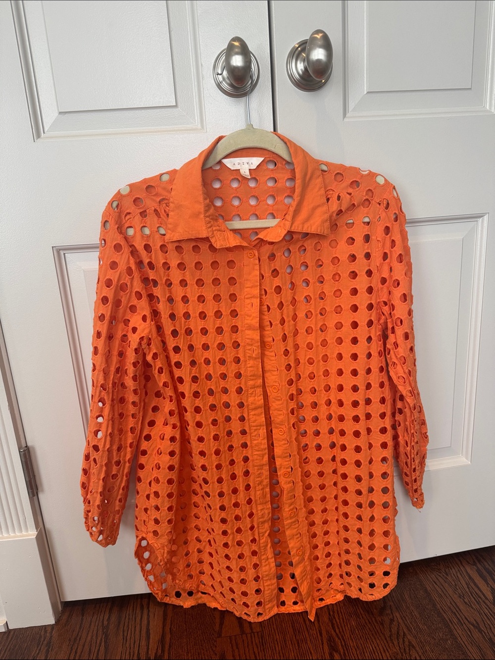 Adiva Orange Eyelet Button-Front Swim Coverup